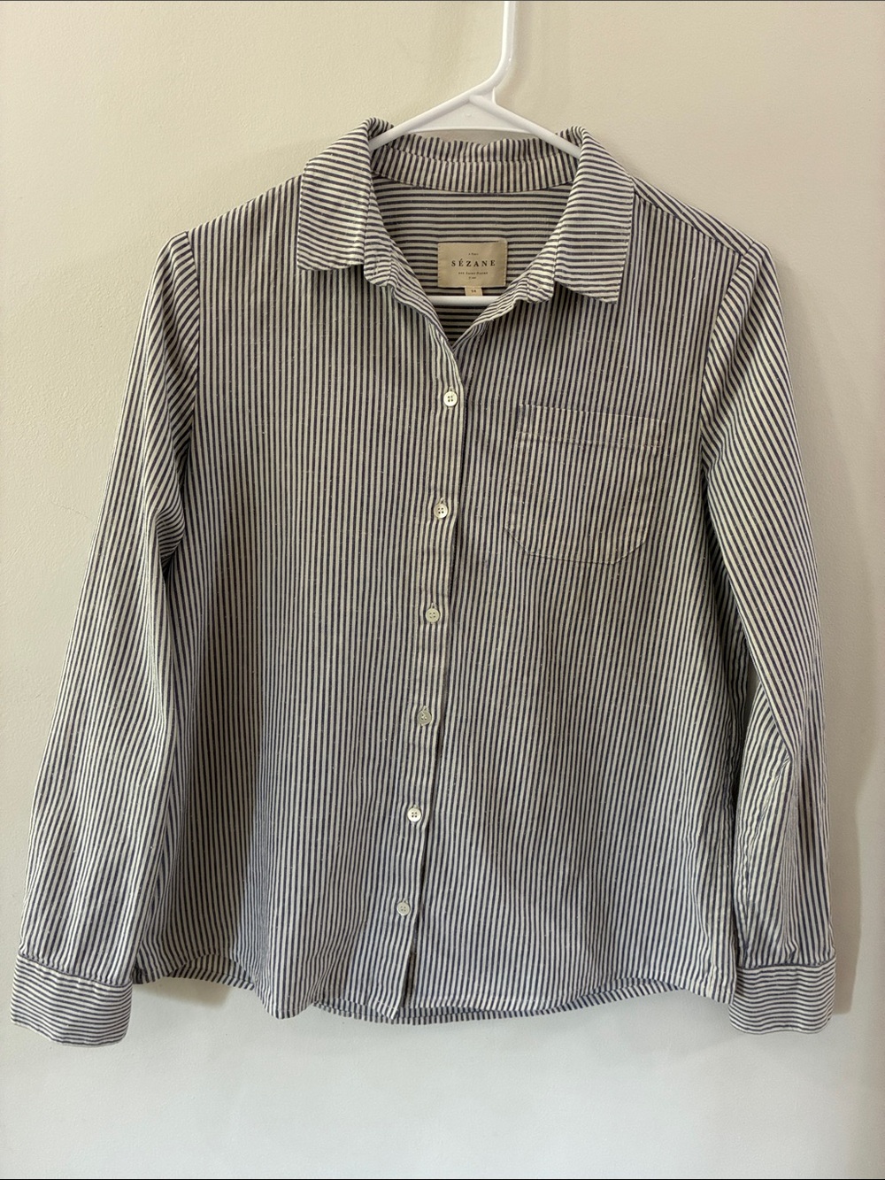 Sezane blue & White Striped Button-Up Shirt - size 34 ( us 2) - 100% cotton